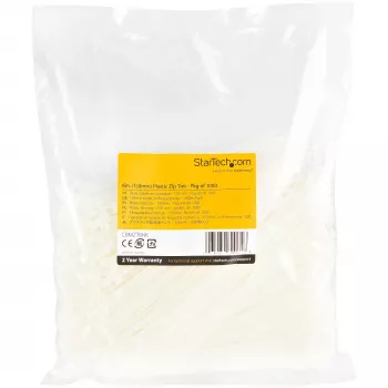 StarTech.com 15cm Kabelbinder – 3mm breit, 39mm Bündeldurchmesser, 18kg Zugfestigkeit, selbstsichernde Nylon-Kabelbinder mit gebogener Spitze – 94V-2/UL-gelistet, 1000er-Pack – Weiß