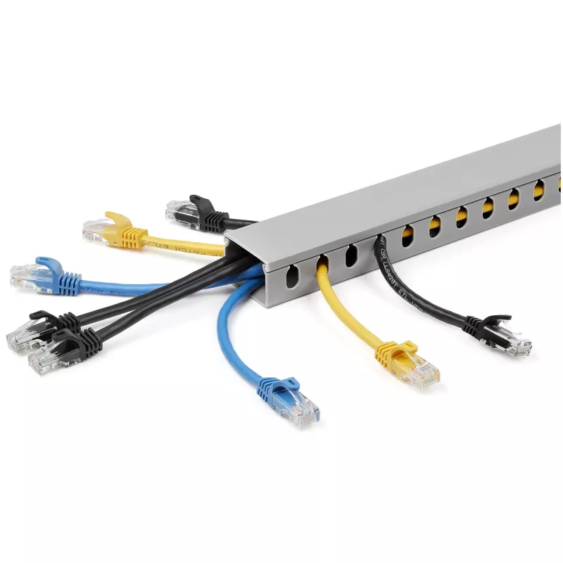 StarTech.com Kabelkanal mit offenen Schlitzen und Abdeckung, 38 mm (1-1/2 Zoll) B x 25 mm (1 Zoll) H – 2 m (6,5 Fuß) Länge – 8 mm (1/4 Zoll) Schlitze, PVC-Netzwerkkabelversteck/Wandkabelkanal, max. 20 Kabel, UL-gelistet