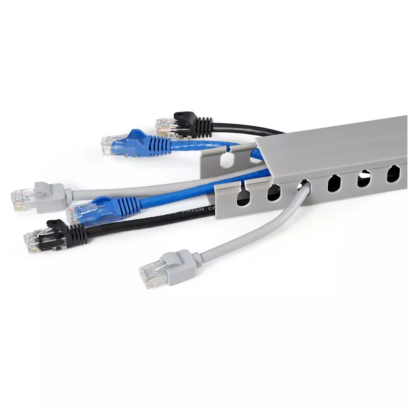 StarTech.com Kabelkanal mit offenen Schlitzen und Abdeckung, 38 mm (1-1/2 Zoll) B x 25 mm (1 Zoll) H – 2 m (6,5 Fuß) Länge – 8 mm (1/4 Zoll) Schlitze, PVC-Netzwerkkabelversteck/Wandkabelkanal, max. 20 Kabel, UL-gelistet