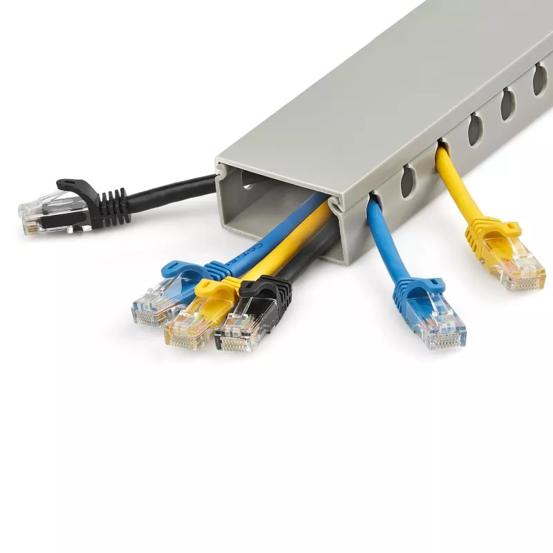 StarTech.com Kabelkanal mit offenen Schlitzen und Abdeckung, 2 Zoll (50 mm) B x 1 Zoll (25 mm) H – 2 m Länge – 8 mm Schlitze, PVC-Netzwerkkabelversteck/Wandkabelkanal, max. 25 Kabel, UL-gelistet