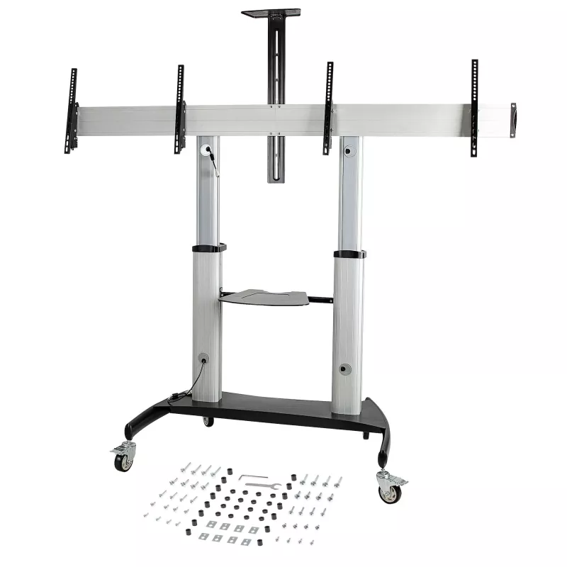 StarTech.com Dualer TV-Wagen für 37-60 Zoll VESA-Fernseher bis 110lb/50kg je - Höhenverstellbare TV-Halterung, mobiler Displaywagen mit Geräteablagen - Rollbarer TV-Wagen auf Rädern - Rollbarer TV-Ständer