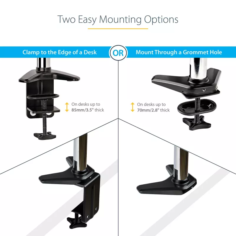 StarTech.com Schreibtisch-Monitorhalterung für einzelnes VESA-Display bis 32 Zoll oder 49 Zoll Ultrawide 8kg – voll bewegliche Gelenk- und Höhenverstellung – C-Klemme, Tischdurchführung – Einzelmonitorarm