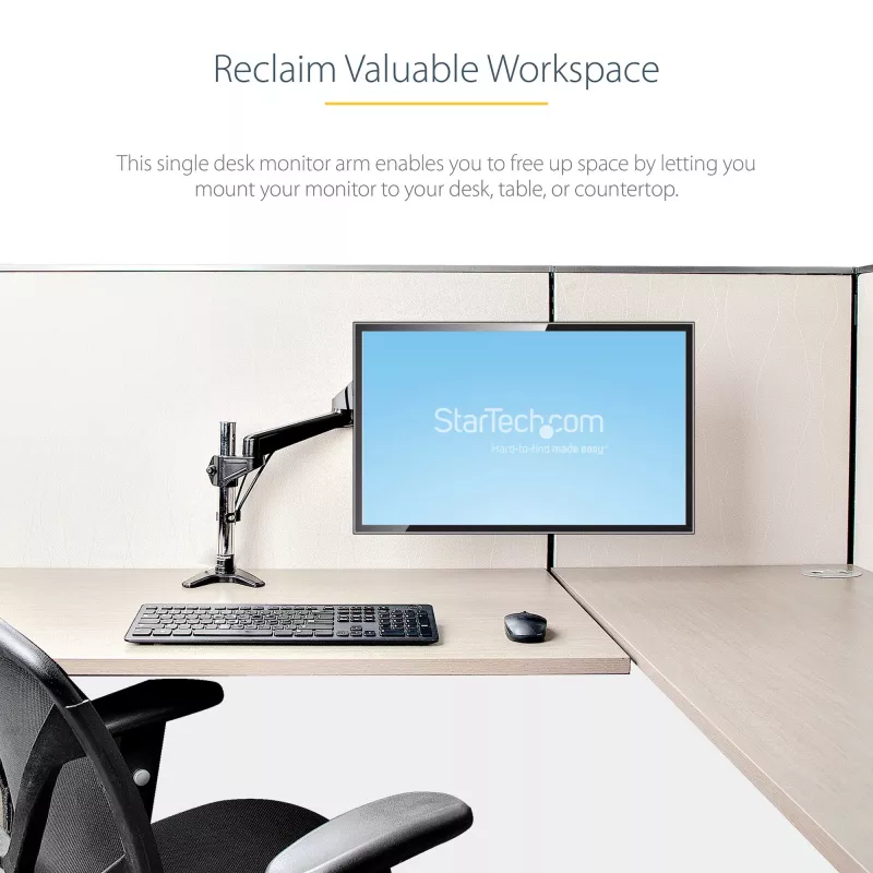 StarTech.com Schreibtisch-Monitorhalterung für einzelnes VESA-Display bis 32 Zoll oder 49 Zoll Ultrawide 8kg – voll bewegliche Gelenk- und Höhenverstellung – C-Klemme, Tischdurchführung – Einzelmonitorarm