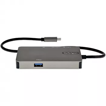 StarTech.com USB-C Multiport-Adapter – USB-C auf 4K 30Hz HDMI oder 1080p VGA – USB Type-C Mini-Dock mit 100W Power Delivery Passthrough, 3-Port USB Hub 5Gbps, GbE – 12″ (30 cm) fest verbautes Kabel