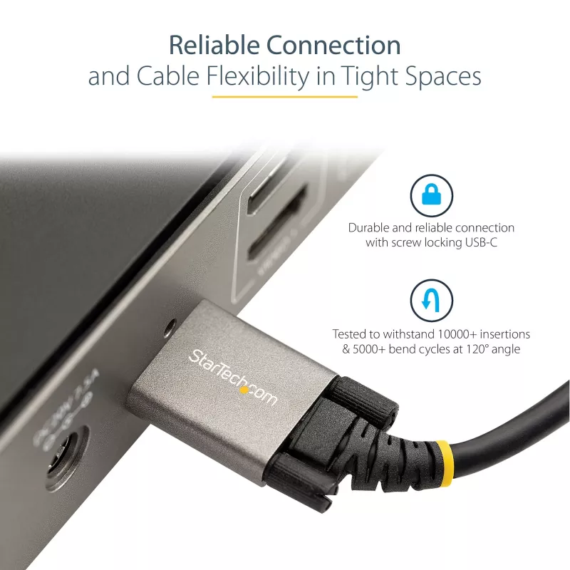 StarTech.com 50cm (20″) seitlich verschraubbares USB-C-Kabel 10Gbps – USB 3.1/3.2 Gen 2 Typ-C-Kabel – 100W (5A) Power Delivery-Ladung, DP Alt Mode – Doppel-Schraubverriegelung – USB-C-Kabel laden/synchronisieren