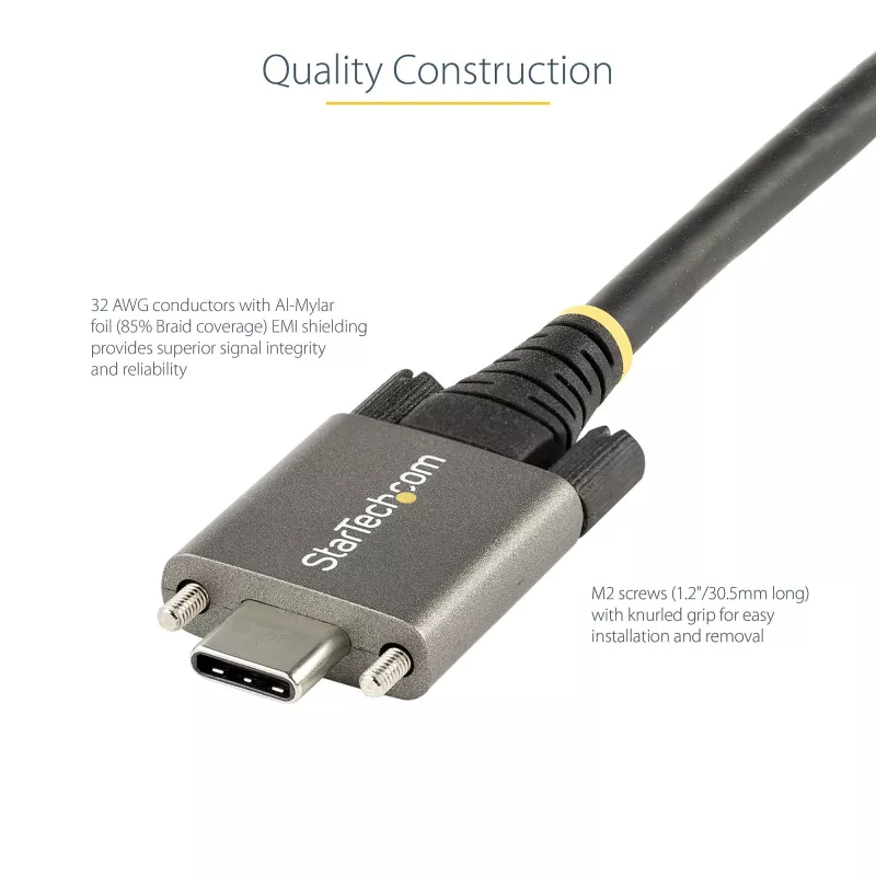 StarTech.com 50cm (20″) seitlich verschraubbares USB-C-Kabel 10Gbps – USB 3.1/3.2 Gen 2 Typ-C-Kabel – 100W (5A) Power Delivery-Ladung, DP Alt Mode – Doppel-Schraubverriegelung – USB-C-Kabel laden/synchronisieren