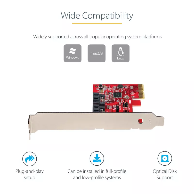 StarTech.com SATA PCIe-Karte - 2-Port PCIe SATA-Erweiterungskarte - 6Gbps - Full/Low Profile - PCI Express zu SATA-Adapter/Steuergerät - ASM1062R SATA RAID - PCIe zu SATA-Konverter