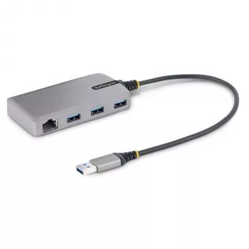 StarTech.com 3-Port USB-Hub mit Ethernet - 3x USB-A-Anschlüsse - Gigabit Ethernet (RJ-45) - USB 3.0 5Gbit/s - Bus-gespeist - 30 cm langes Kabel - Tragbarer Laptop-USB-Hub-Adapter mit GbE