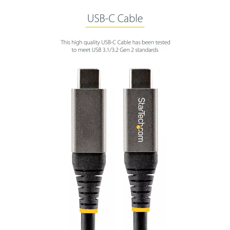 StarTech.com 20 Zoll (50 cm) USB-C-Kabel 10 Gbit/s – USB-3.1-Typ-C-Kabel – 100 W (5 A) Power-Delivery-Ladung, DP Alt Mode – USB-C-Kabel für USB-C-Laptop/Telefon/Gerät – Laden/Synchronisieren