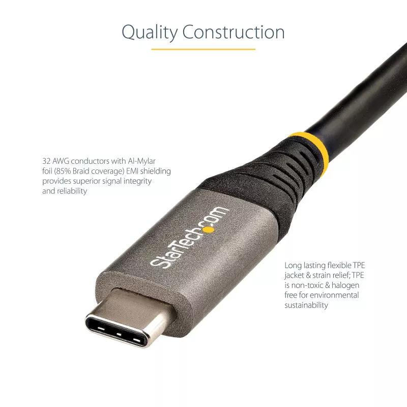 StarTech.com 20 Zoll (50 cm) USB-C-Kabel 10 Gbit/s – USB-3.1-Typ-C-Kabel – 100 W (5 A) Power-Delivery-Ladung, DP Alt Mode – USB-C-Kabel für USB-C-Laptop/Telefon/Gerät – Laden/Synchronisieren