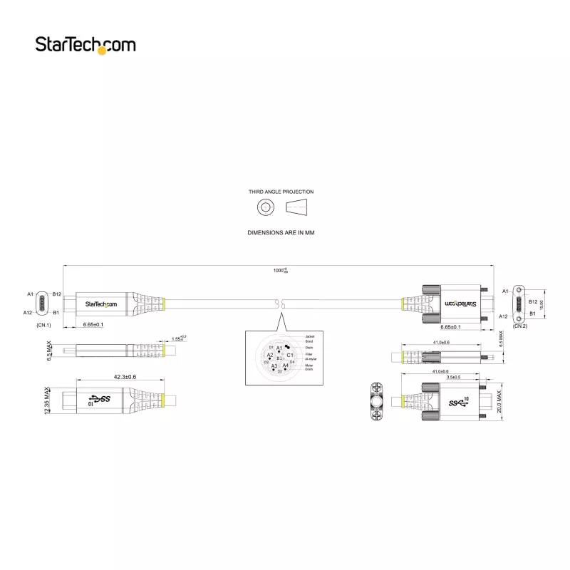 StarTech.com 0,91 m seitliche Schraubverriegelung USB-C-Kabel 10 Gbit/s – USB-IF-zertifiziertes USB-C-Kabel – USB 3.1/3.2 Gen 2 Typ-C-Kabel – 100 W (5 A) Power Delivery Ladung, DP Alt Mode – doppelte Schraubverriegelung – USB-C Kabel laden/synchronisieren