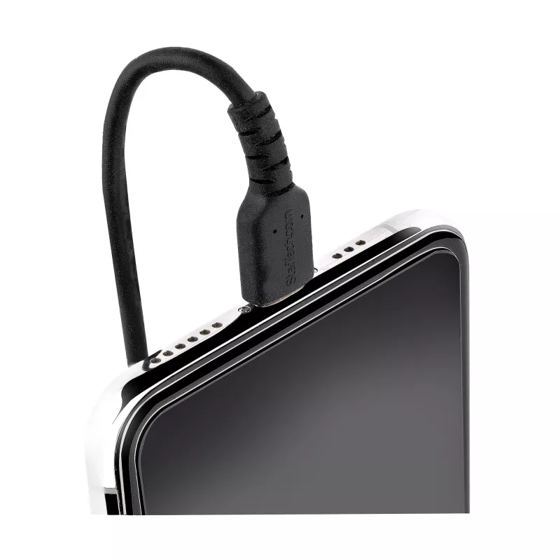 StarTech.com 1m (3ft) USB-C auf Lightning Kabel, MFi-zertifiziert, Spiralkabel iPhone Ladekabel, Schwarz, robuste TPE-Ummantelung Aramidfaser, strapazierfähiges Spiralkabel Lightning