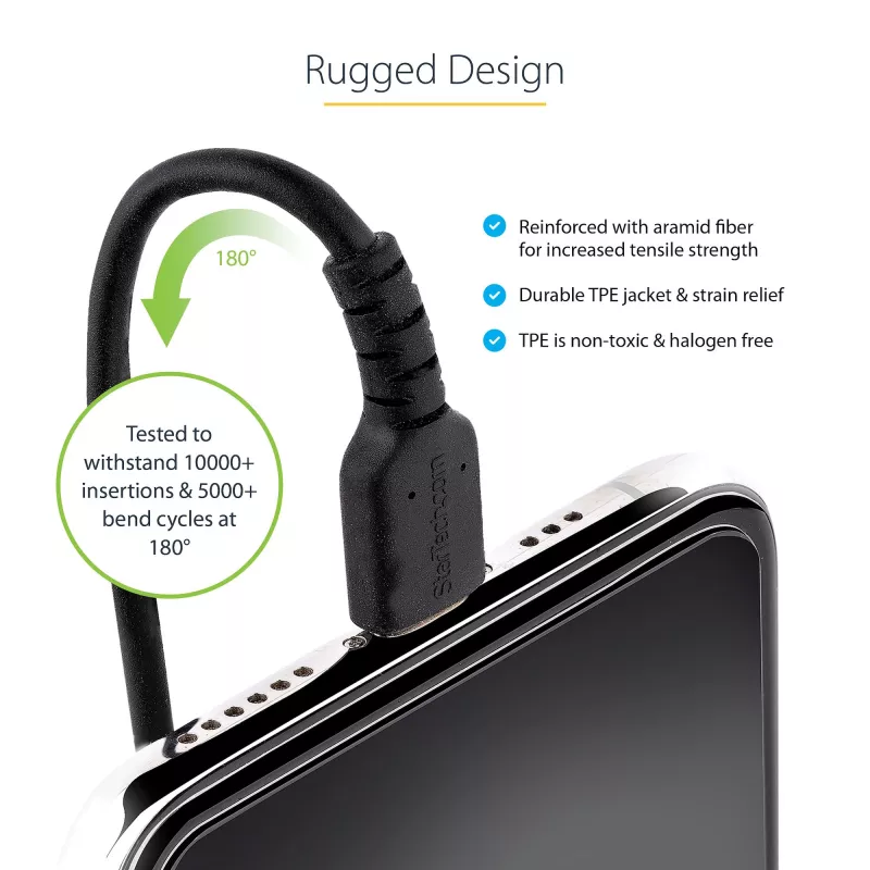 StarTech.com 1m (3ft) USB-C auf Lightning Kabel, MFi-zertifiziert, Spiralkabel iPhone Ladekabel, Schwarz, robuste TPE-Ummantelung Aramidfaser, strapazierfähiges Spiralkabel Lightning