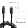 StarTech.com 1m (3ft) USB-C auf Lightning Kabel, MFi-zertifiziert, Spiralkabel iPhone Ladekabel, Schwarz, robuste TPE-Ummantelung Aramidfaser, strapazierfähiges Spiralkabel Lightning
