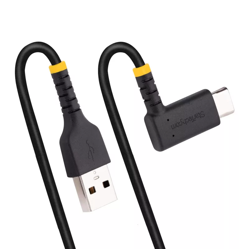 StarTech.com 15 cm USB-A-auf-USB-C-Ladekabel, gewinkelt – robustes Schnelllade-USB-C-Kabel – schwarz, USB 2.0 A auf Type-C – strapazierfähige Aramidfaser – 3A – kurzes USB-Ladekabel