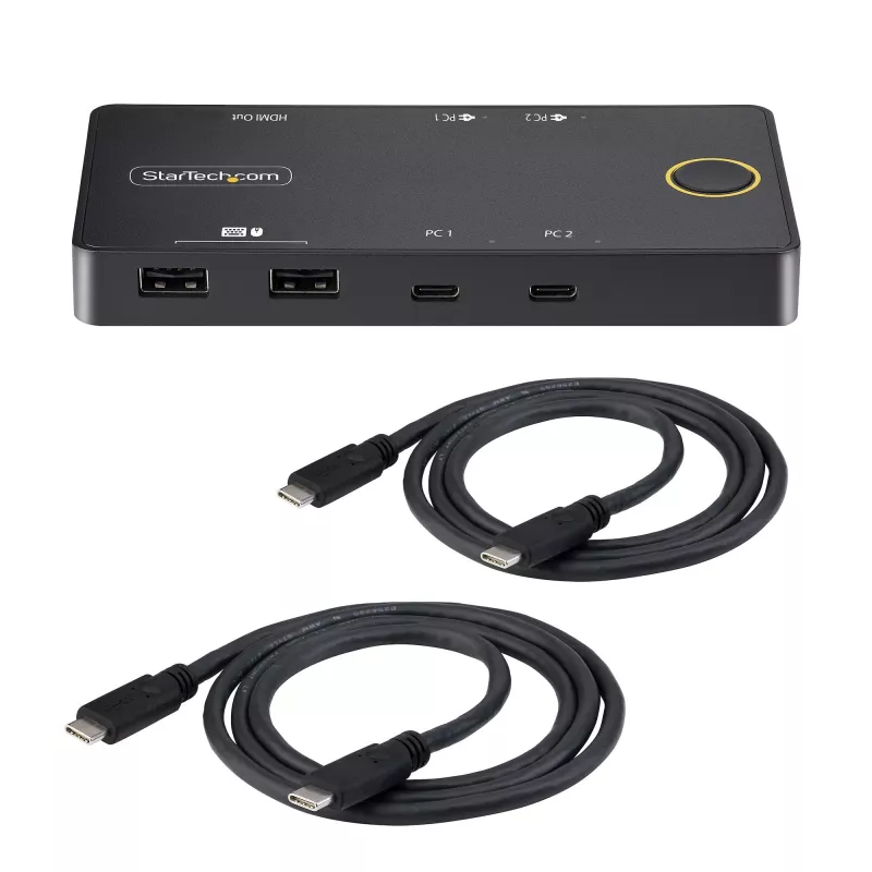StarTech.com 2-Port USB-C KVM Switch, Einzelner 4K 60Hz HDMI Monitor, Dual-100W Power Delivery Pass-through Ports, Bus Powered, USB Type-C/USB4/Thunderbolt 3/4 Kompatibel – Small Form Factor