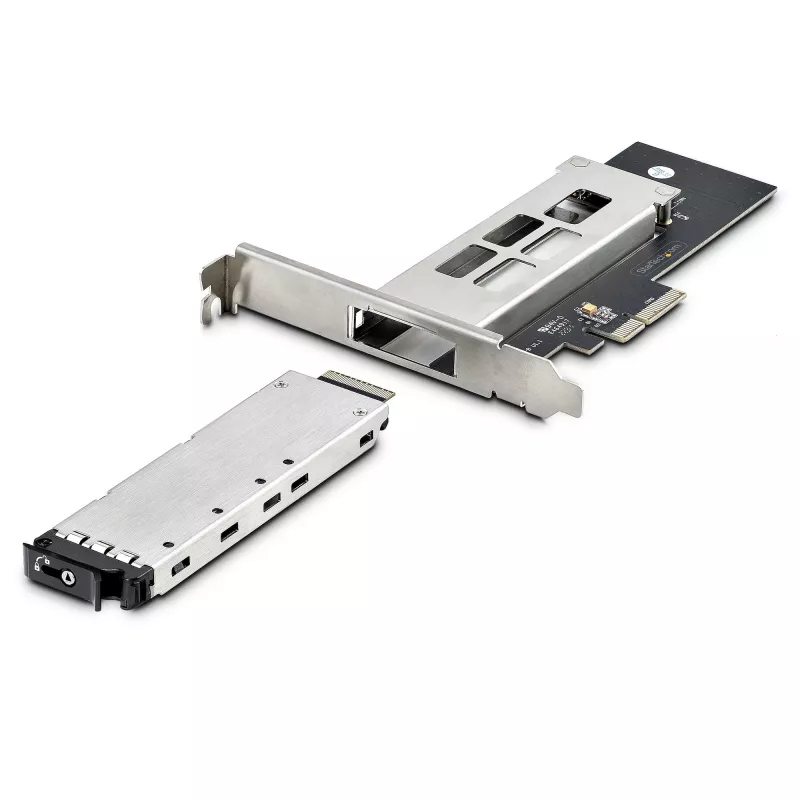StarTech.com M.2 NVMe SSD zu PCIe x4 Mobile Rack/Backplane mit herausnehmbarem Einschub für PCI Express Erweiterungssteckplatz, werkzeuglose Installation, PCIe 4.0/3.0 Hot-Swap-Laufwerksschacht, Schlüsselschloss – 2 Schlüssel enthalten