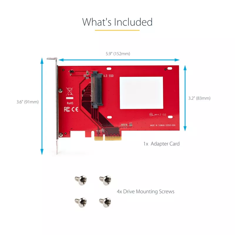 StarTech.com U.3-zu-PCIe-Adapterkarte, PCIe 4.0 x4-Adapter für 2,5-Zoll-U.3-NVMe-SSDs, SFF-TA-1001 PCI Express-Einsteckkarte für Desktops/Server, TAA-konform – betriebssystemunabhängig