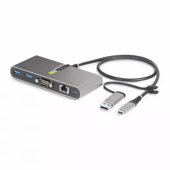 StarTech.com 2-Port USB-C Hub mit Ethernet und RS-232, angeschlossener USB-C-zu-USB-A-Dongle, 100 W PD-Durchschleifung, 2x USB-A 5 Gbit/s, Gigabit-Ethernet, RS232 Seriell (FTDI)