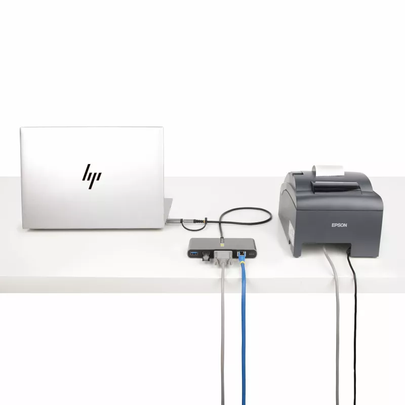 StarTech.com 2-Port USB-C Hub mit Ethernet und RS-232, angeschlossener USB-C-zu-USB-A-Dongle, 100 W PD-Durchschleifung, 2x USB-A 5 Gbit/s, Gigabit-Ethernet, RS232 Seriell (FTDI)