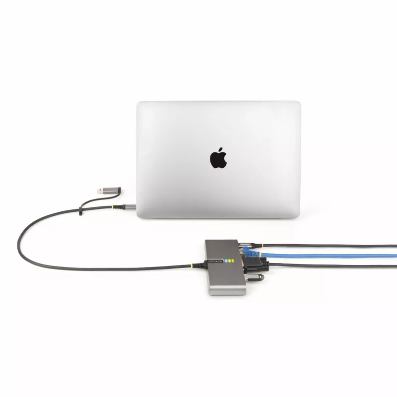 StarTech.com 2-Port USB-C Hub mit Ethernet und RS-232, angeschlossener USB-C-zu-USB-A-Dongle, 100 W PD-Durchschleifung, 2x USB-A 5 Gbit/s, Gigabit-Ethernet, RS232 Seriell (FTDI)