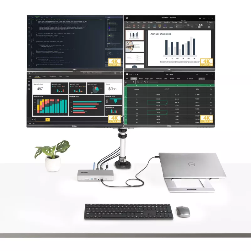 StarTech.com Universelle USB4 & Thunderbolt 4 Dockingstation, Quad-Display unter Windows, Dual-Display am MacBook, HDMI DP Dock mit 98W Laptop-Ladefunktion