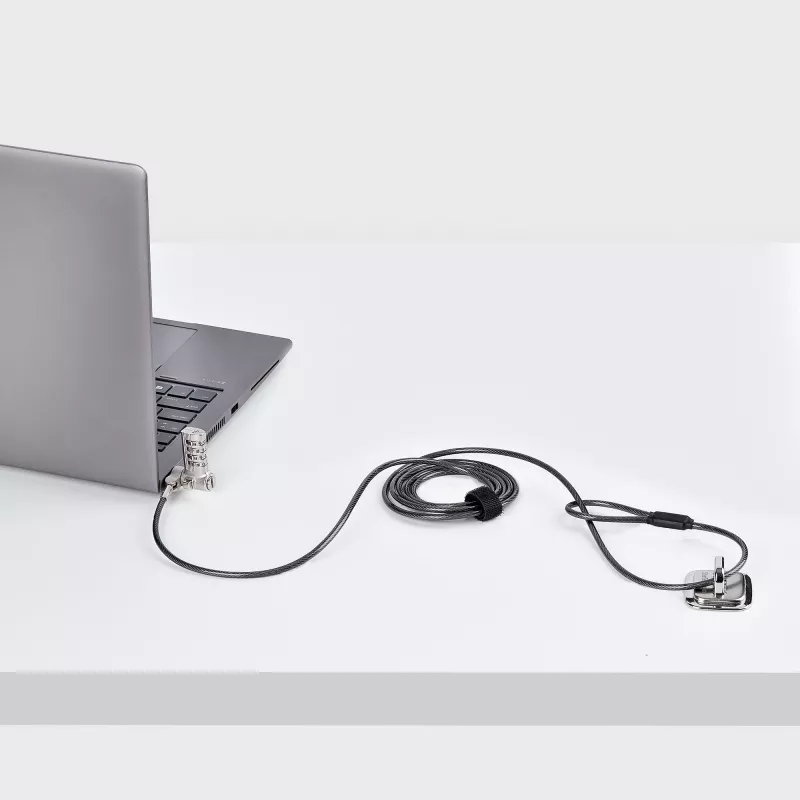 StarTech.com Universelles Laptopschloss 2 m, Sicherheitskabel für Notebooks kompatibel mit Noble Wedge®/Nano/K-Slot; schlüsselloses Zahlenschlosskabel, diebstahlsicheres schnittfestes Stahlkabel