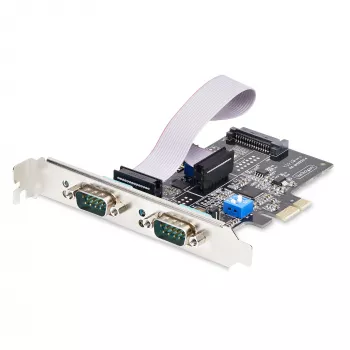StarTech.com 2-Port Serielle PCIe-Karte, Dual-Port PCI Express auf RS232/RS422/RS485 (DB9) Serielle Karte, Low-Profile-Halterungen enthalten, 16C1050 UART, Windows/Linux, TAA-konform – ESD-Schutz Level 4