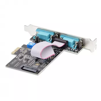 StarTech.com 2-Port Serielle PCIe-Karte, Dual-Port PCI Express auf RS232/RS422/RS485 (DB9) Serielle Karte, Low-Profile-Halterungen enthalten, 16C1050 UART, Windows/Linux, TAA-konform – ESD-Schutz Level 4