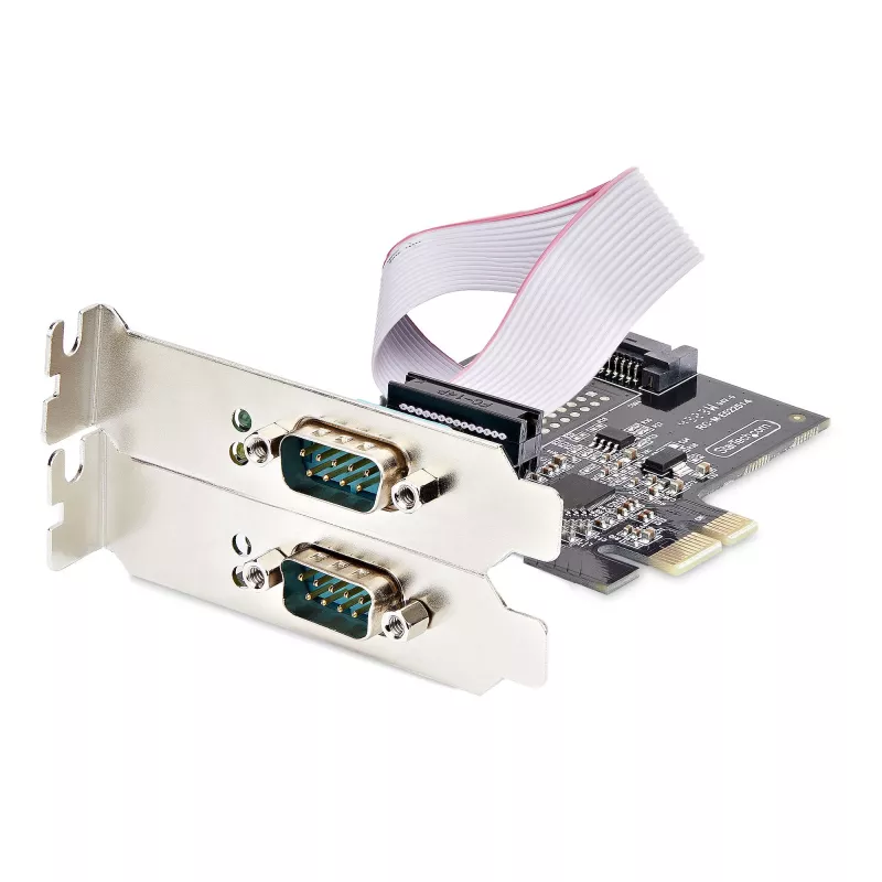 StarTech.com 2-Port Serielle PCIe-Karte, Dual-Port PCI Express auf RS232/RS422/RS485 (DB9) Serielle Karte, Low-Profile-Halterungen enthalten, 16C1050 UART, Windows/Linux, TAA-konform – ESD-Schutz Level 4