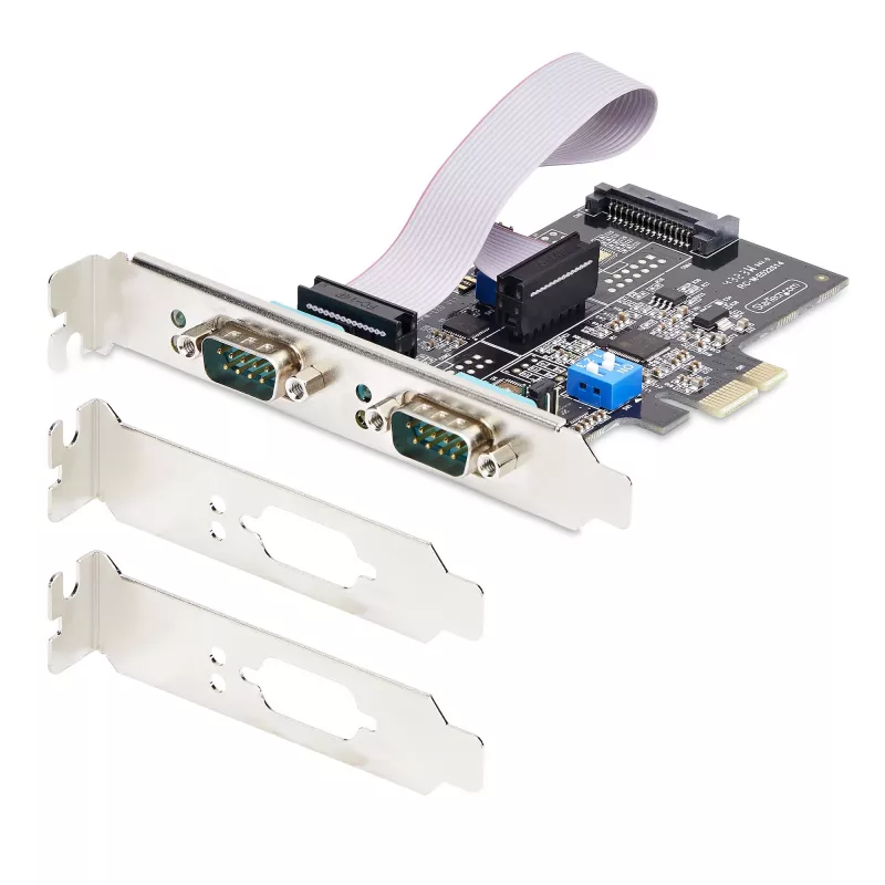 StarTech.com 2-Port Serielle PCIe-Karte, Dual-Port PCI Express auf RS232/RS422/RS485 (DB9) Serielle Karte, Low-Profile-Halterungen enthalten, 16C1050 UART, Windows/Linux, TAA-konform – ESD-Schutz Level 4