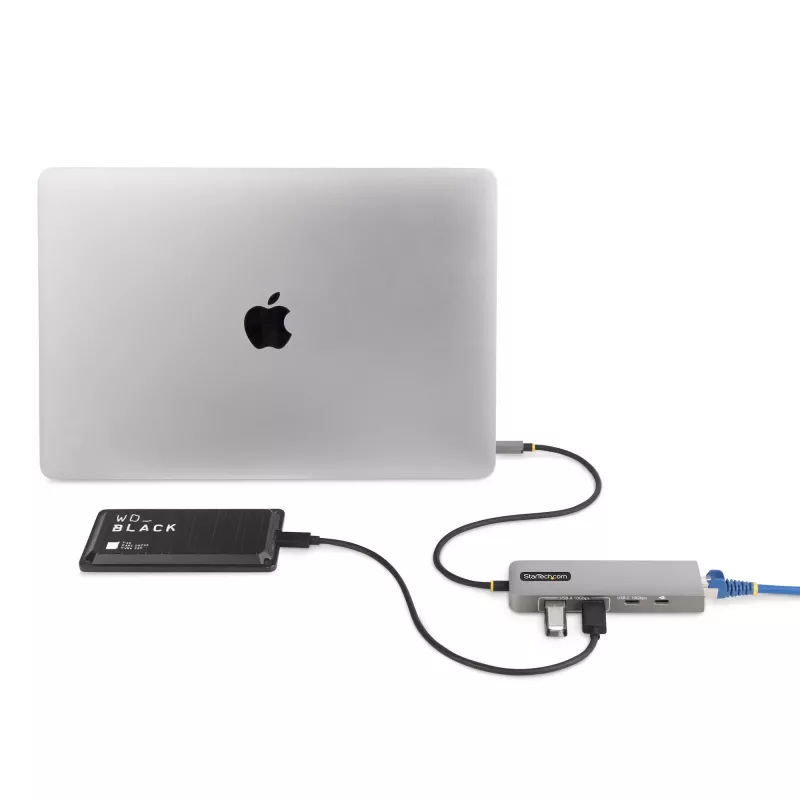 StarTech.com 3-Port USB-C Hub mit 2,5 Gbit/s Ethernet und 100 W Power Delivery Pass-Through, USB 3.2 10 Gbit/s, 2x USB-A/1x USB-C, tragbarer USB Typ-C Adapter Hub