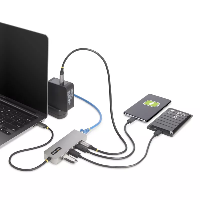 StarTech.com 3-Port USB-C Hub mit 2,5 Gbit/s Ethernet und 100 W Power Delivery Pass-Through, USB 3.2 10 Gbit/s, 2x USB-A/1x USB-C, tragbarer USB Typ-C Adapter Hub
