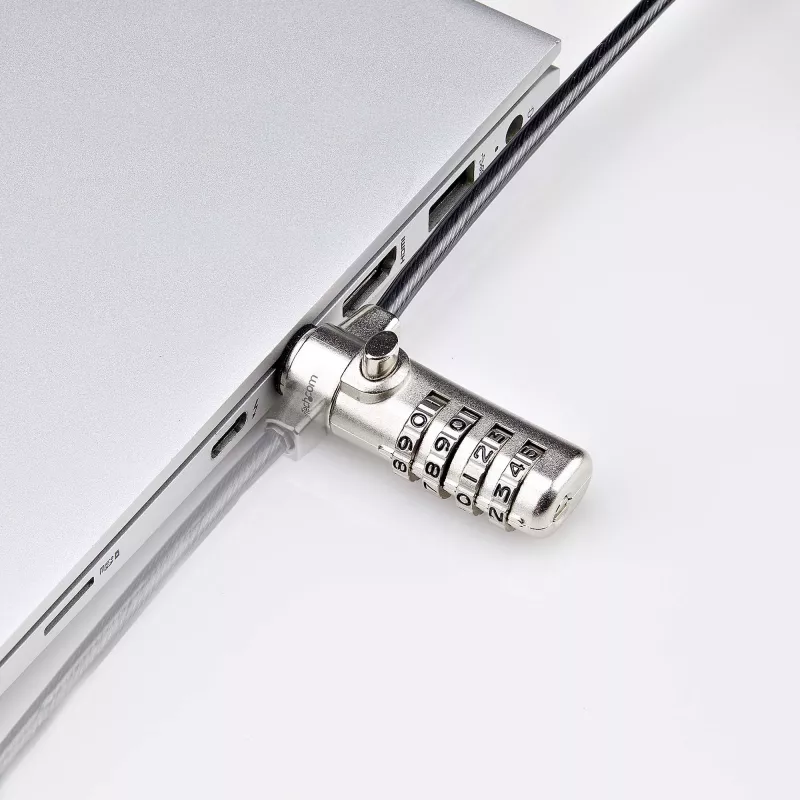 StarTech.com schlank Lock K-Slot-kompatibel, 1,5 m Schlosskabel, Tisch-Diebstahlschutz für Laptop/Notebook, schnittfestes Stahlkabel, Zahlenschloss