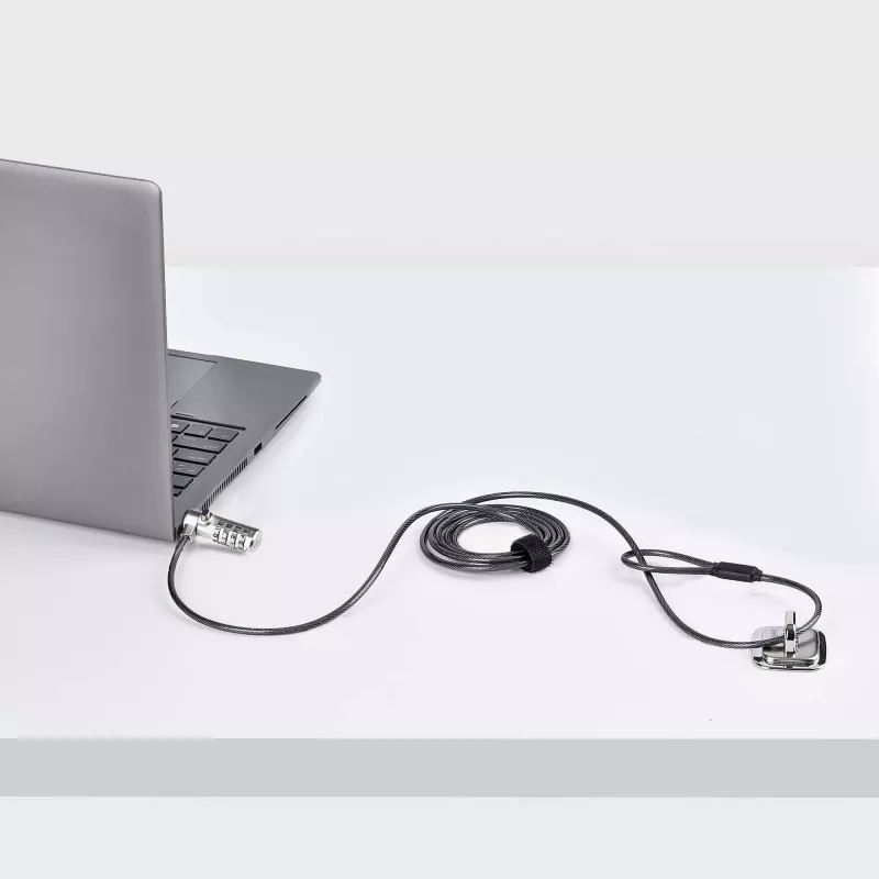 StarTech.com schlank Lock K-Slot-kompatibel, 1,5 m Schlosskabel, Tisch-Diebstahlschutz für Laptop/Notebook, schnittfestes Stahlkabel, Zahlenschloss
