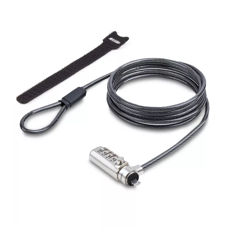 StarTech.com schlank Lock K-Slot-kompatibel, 1,5 m Schlosskabel, Tisch-Diebstahlschutz für Laptop/Notebook, schnittfestes Stahlkabel, Zahlenschloss