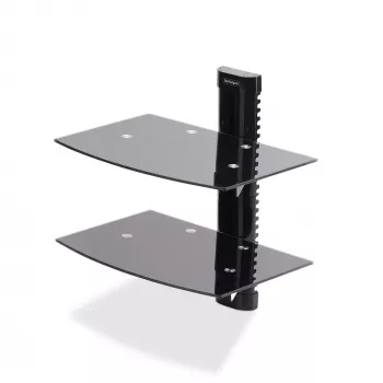 StarTech.com Dual-Floating-Wandregale für AV-Geräte, höhenverstellbares Regal für unter den Fernseher, Organisation von A/V-Geräten auf schwarzen Glasböden aus gehärtetem Glas
