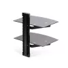 StarTech.com Dual-Floating-Wandregale für AV-Geräte, höhenverstellbares Regal für unter den Fernseher, Organisation von A/V-Geräten auf schwarzen Glasböden aus gehärtetem Glas