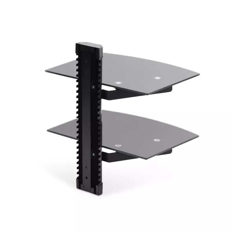 StarTech.com Dual-Floating-Wandregale für AV-Geräte, höhenverstellbares Regal für unter den Fernseher, Organisation von A/V-Geräten auf schwarzen Glasböden aus gehärtetem Glas