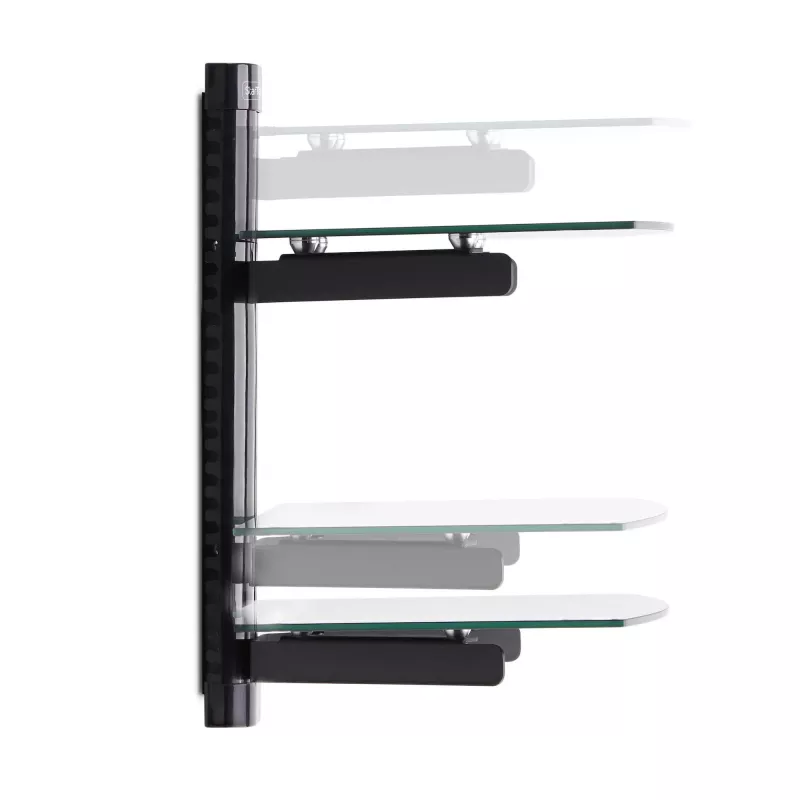 StarTech.com Dual-Floating-Wandregale für AV-Geräte, höhenverstellbares Regal für unter den Fernseher, Organisation von A/V-Geräten auf schwarzen Glasböden aus gehärtetem Glas