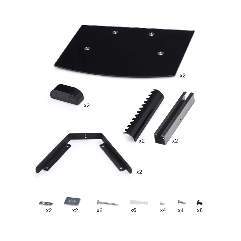 StarTech.com Dual-Floating-Wandregale für AV-Geräte, höhenverstellbares Regal für unter den Fernseher, Organisation von A/V-Geräten auf schwarzen Glasböden aus gehärtetem Glas