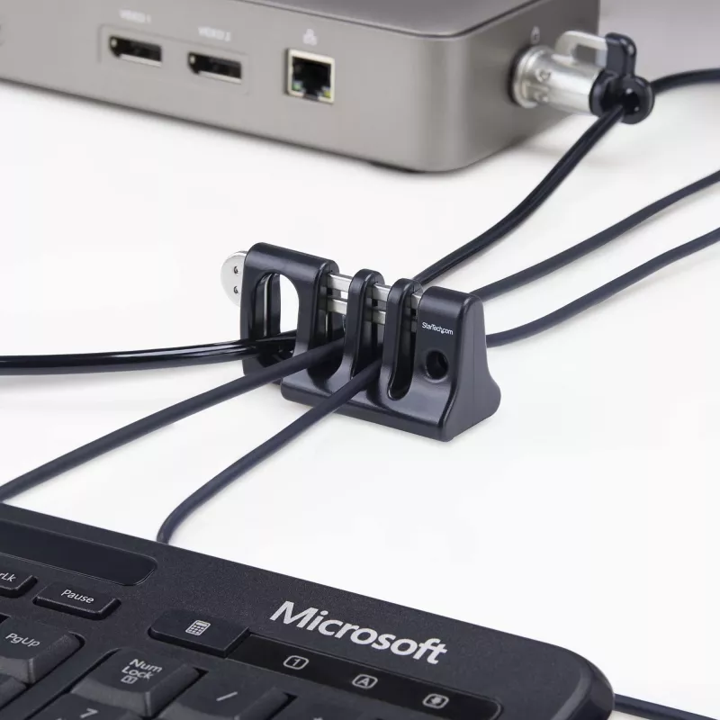 StarTech.com Peripherie-Kabelankerschloss, Sichern Sie Tastatur/Maus, Kabelschloss für gemeinsam genutzte Büros/öffentliche Computer, Kabelfalle kompatibel mit Laptop-Sicherheitskabel/Vorhängeschloss – TAA