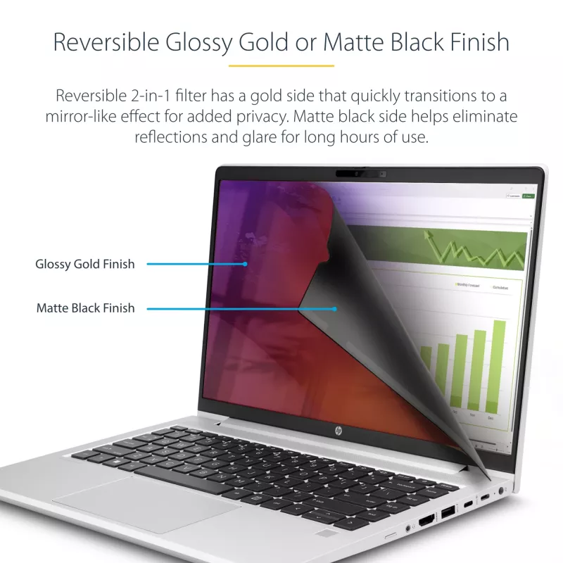 StarTech.com 35,6 cm (14 inch) 16:9 Laptop-Blickschutzfolie, umkehrbarer Gold-Filter mit verbessertem Sichtschutz, Computer-Sicherheitsfilter, abnehmbarer Bildschirmschutz, +/- 30°