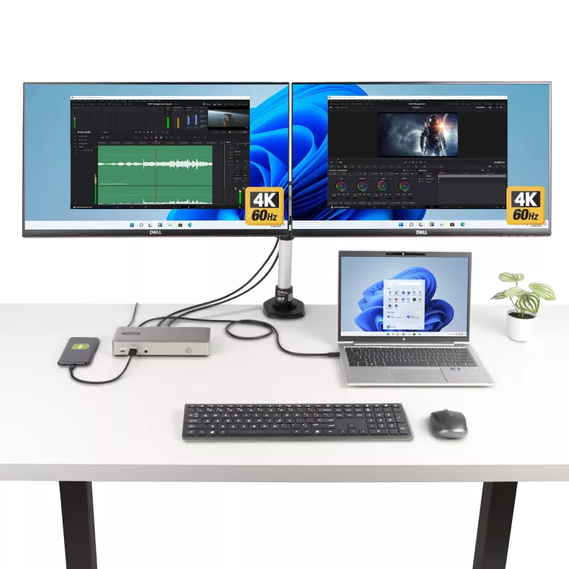 StarTech.com Triple-Monitor USB4 Dockingstation, 4K 60Hz HDMI oder DisplayPort, 100W Laptop-Ladung, 2,5GbE, USB-C Multi-Monitor Dock, treiberlos