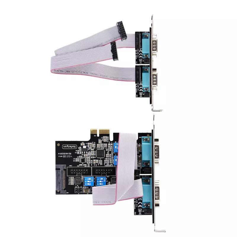 StarTech.com 4-Port Serielle PCIe-Karte, Quad-Port PCI Express auf RS232/RS422/RS485 (DB9) Serielle Karte, Low-Profile-Halterung inkl., 16C1050 UART, Windows/Linux, TAA-konform – ESD-Schutz Level 4