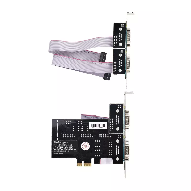 StarTech.com 4-Port Serielle PCIe-Karte, Quad-Port PCI Express auf RS232/RS422/RS485 (DB9) Serielle Karte, Low-Profile-Halterung inkl., 16C1050 UART, Windows/Linux, TAA-konform – ESD-Schutz Level 4