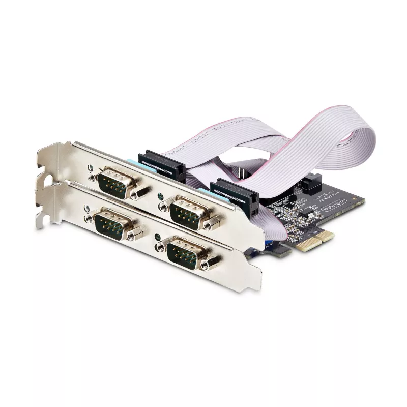 StarTech.com 4-Port Serielle PCIe-Karte, Quad-Port PCI Express auf RS232/RS422/RS485 (DB9) Serielle Karte, Low-Profile-Halterung inkl., 16C1050 UART, Windows/Linux, TAA-konform – ESD-Schutz Level 4