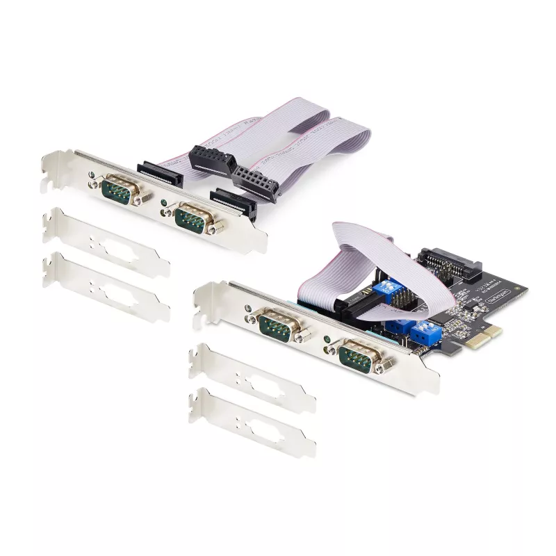StarTech.com 4-Port Serielle PCIe-Karte, Quad-Port PCI Express auf RS232/RS422/RS485 (DB9) Serielle Karte, Low-Profile-Halterung inkl., 16C1050 UART, Windows/Linux, TAA-konform – ESD-Schutz Level 4