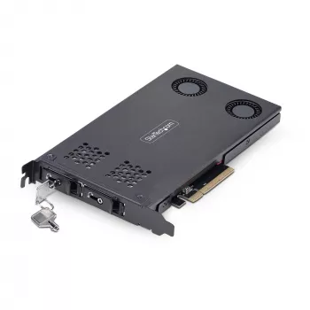 StarTech.com Dual-Bay M.2 NVMe SSD zu PCIe x8 Wechselrahmen; Bifurcation erforderlich; Werkzeuglose Installation, PCIe-Backplane mit zwei Hot-Swap-Laufwerksschächten