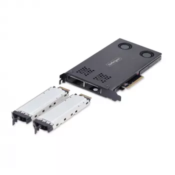 StarTech.com Dual-Bay M.2 NVMe SSD zu PCIe x8 Wechselrahmen; Bifurcation erforderlich; Werkzeuglose Installation, PCIe-Backplane mit zwei Hot-Swap-Laufwerksschächten